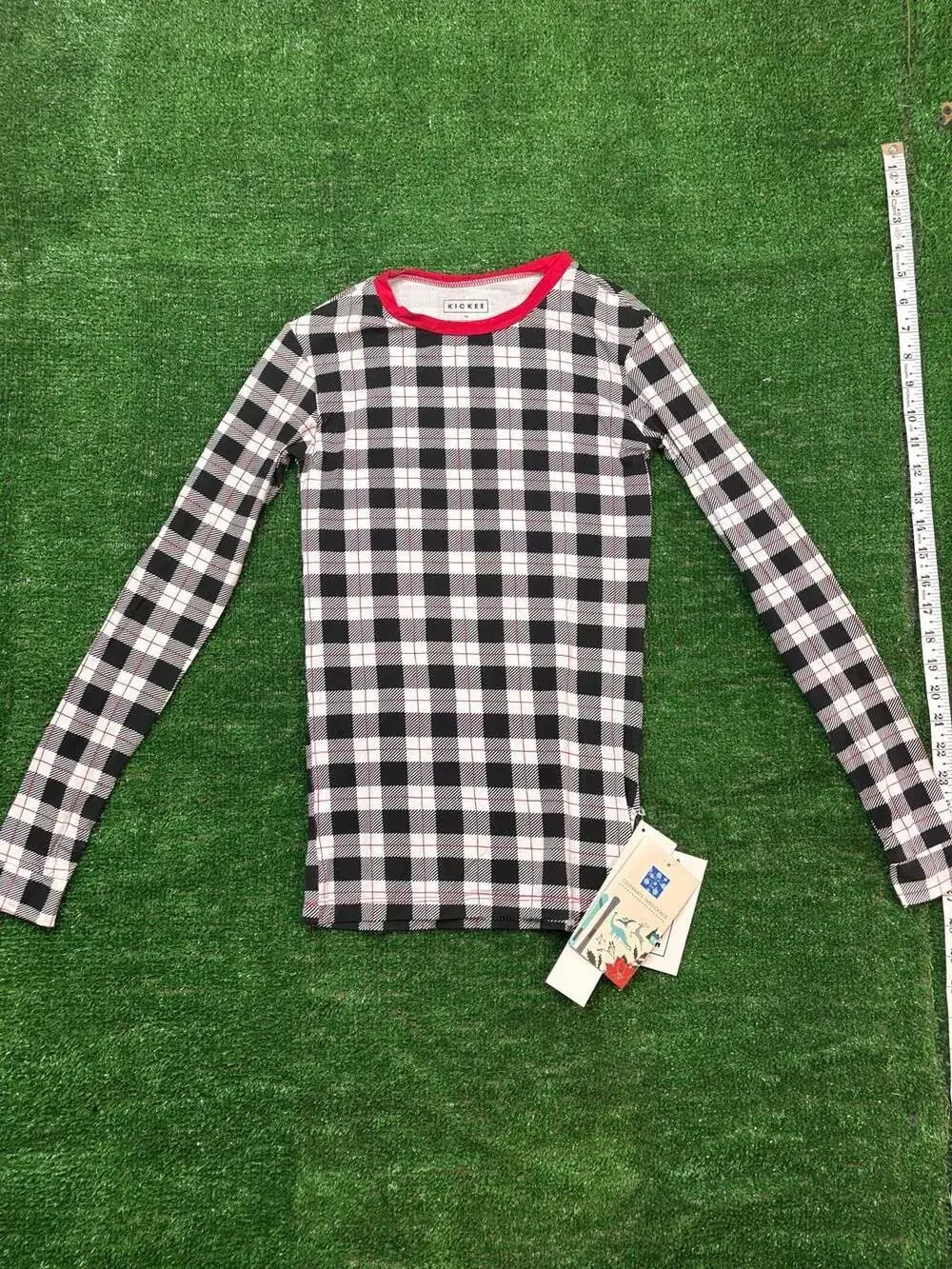Kickee Buffalo Check Pajama Set Size 14 Black White Red Plaid Long Sleeve
